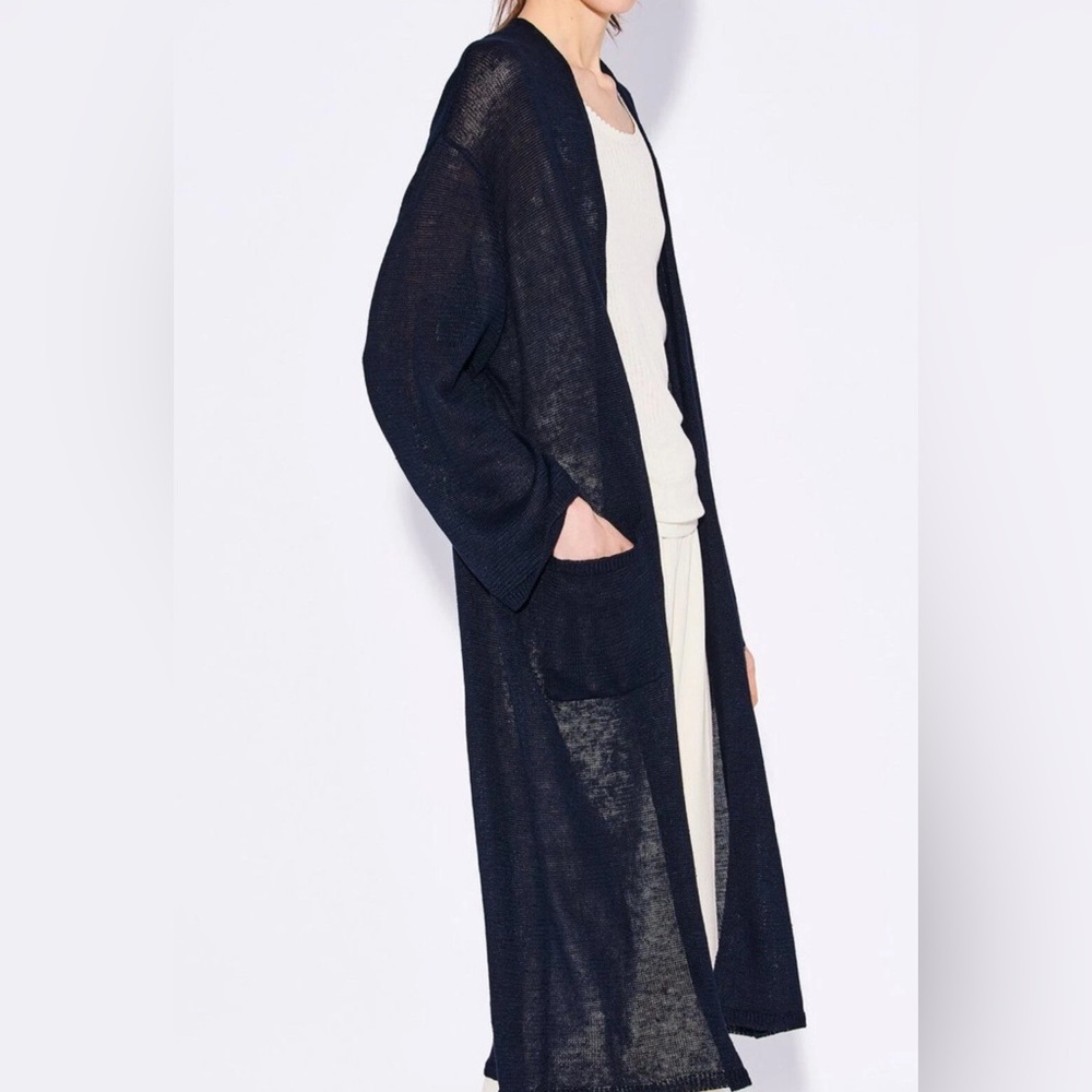 Demylee Neva Linen Blue Knit Duster Cardigan Sweater Womens Small